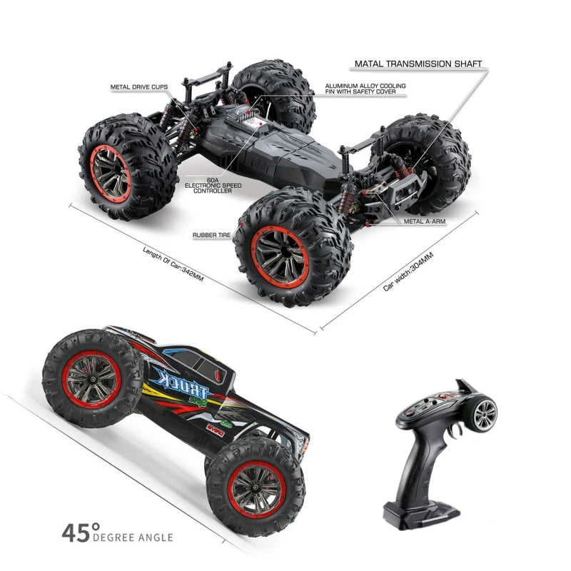 50KM/H High Speed 1:10 Remote Control Off-Road Truck 2.4G Radio Control 4WD Metal Shocks 45 Degree Climbing Ability RC Car Toy