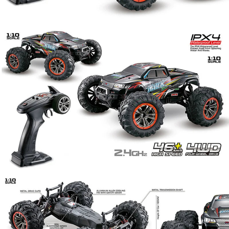 50KM/H High Speed 1:10 Remote Control Off-Road Truck 2.4G Radio Control 4WD Metal Shocks 45 Degree Climbing Ability RC Car Toy