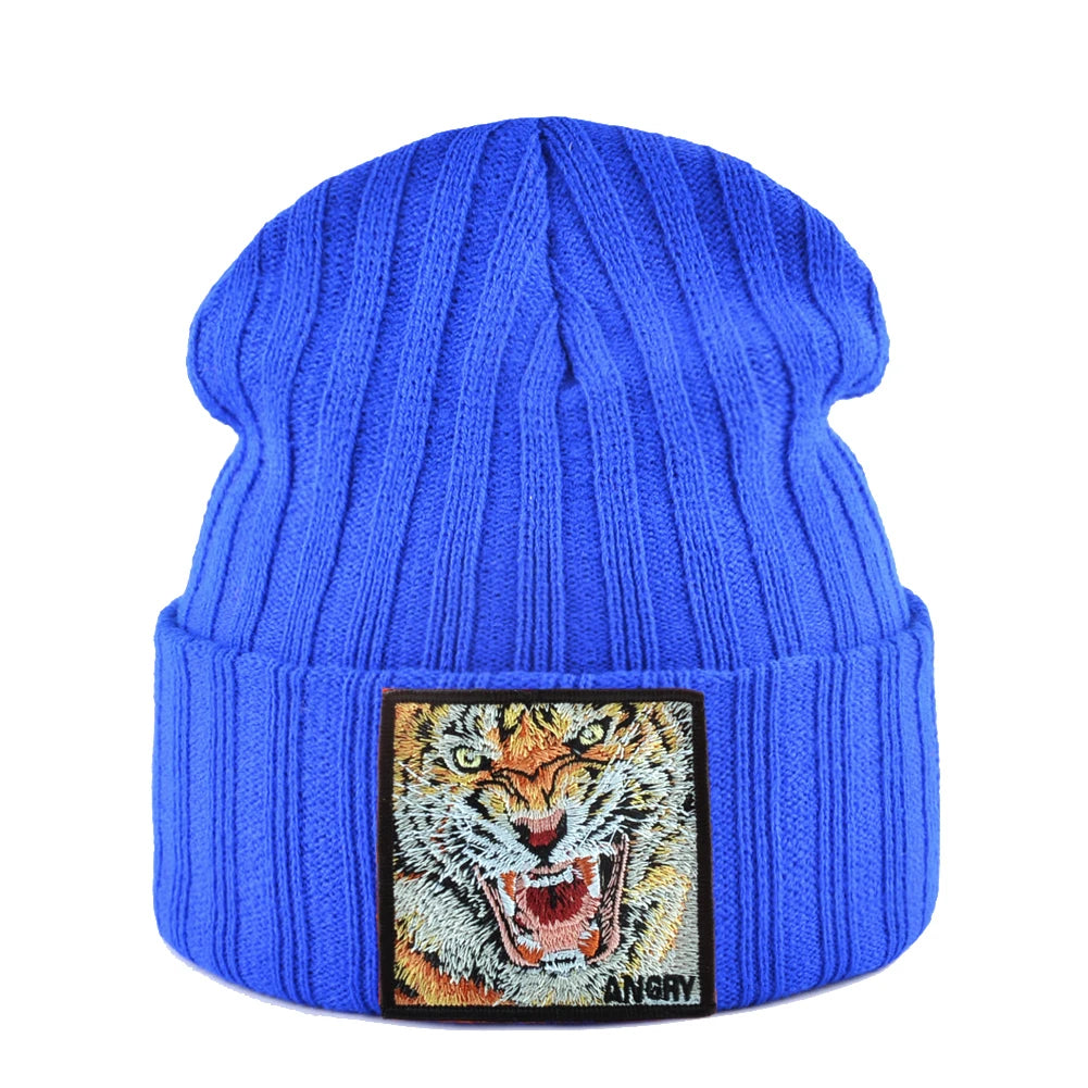 New Fashion Knitted Beanie Hats With Embroidery Tiger Patch Hip Hop Skullies Beanies Men Women Winter Knit Solid Color Ski Hat