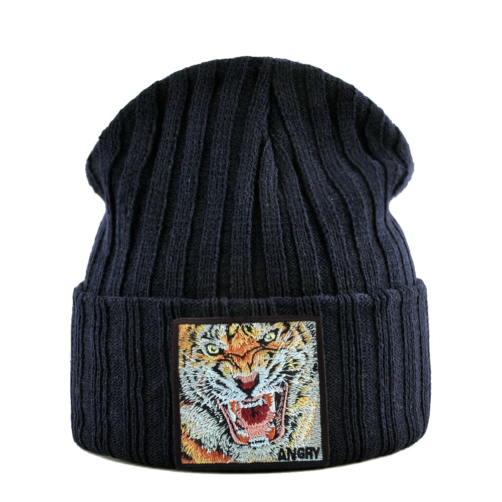 New Fashion Knitted Beanie Hats With Embroidery Tiger Patch Hip Hop Skullies Beanies Men Women Winter Knit Solid Color Ski Hat