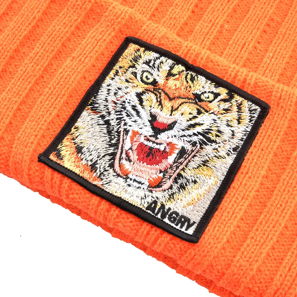 New Fashion Knitted Beanie Hats With Embroidery Tiger Patch Hip Hop Skullies Beanies Men Women Winter Knit Solid Color Ski Hat
