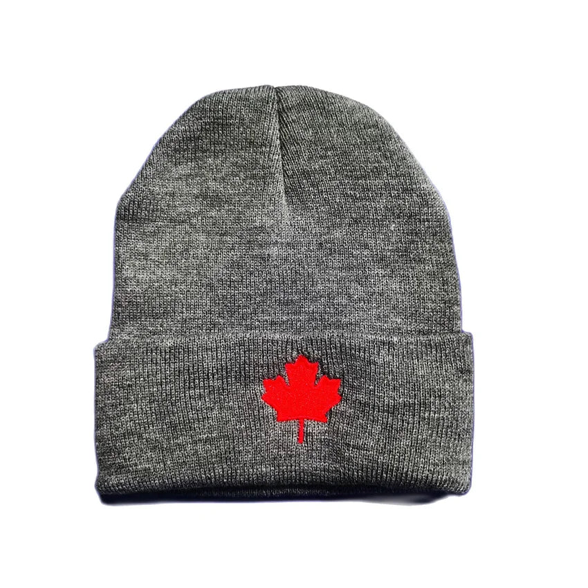 Autumn Winter CA Red Maple Leaf Embroidered Knitted Acrylic Beanies Hat Men and Women Casual All Match Warm Wool Cold Caps W125