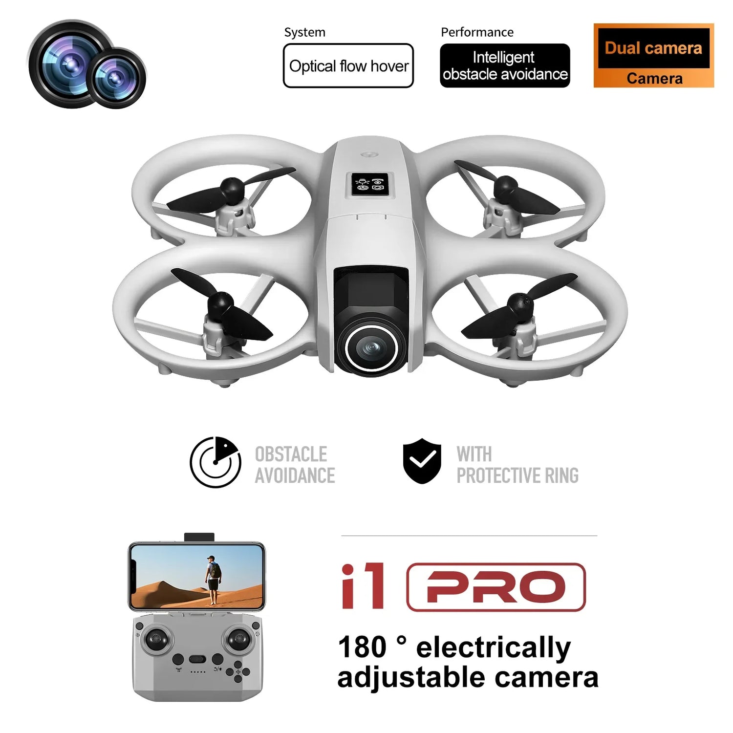 I1PRO Rc Drone 4K Aerial Photography Machine Dual Camera HD Quadcopter Five-side Obstacle Avoidance Foldable Drone RC Drone