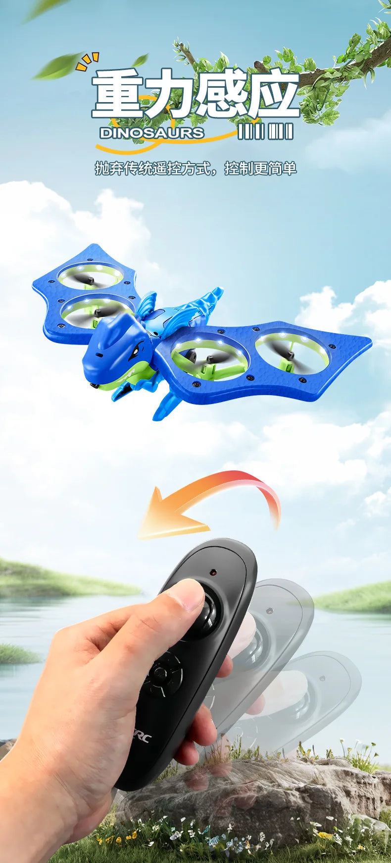 4DRC V48 Quadrotor Drone with Gravity Obstacle Avoidance Dinosaur Design Remote Control Foam Simulation Educational Toy for Kids