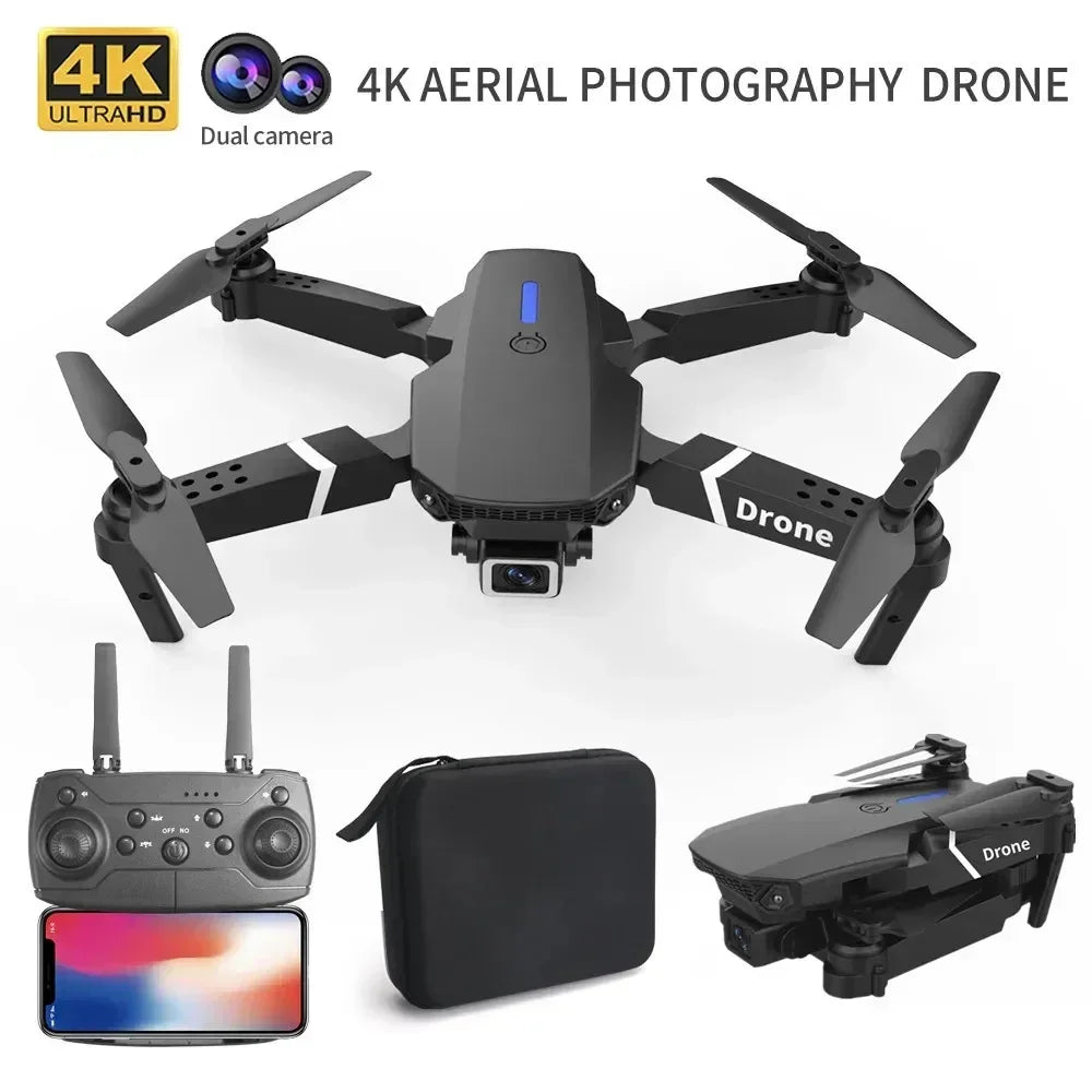 Professional 4K Wide Angle Drone E88 with HD Camera WiFi FPV Height Hold Foldable RC Quadrotor for Kids Toys
