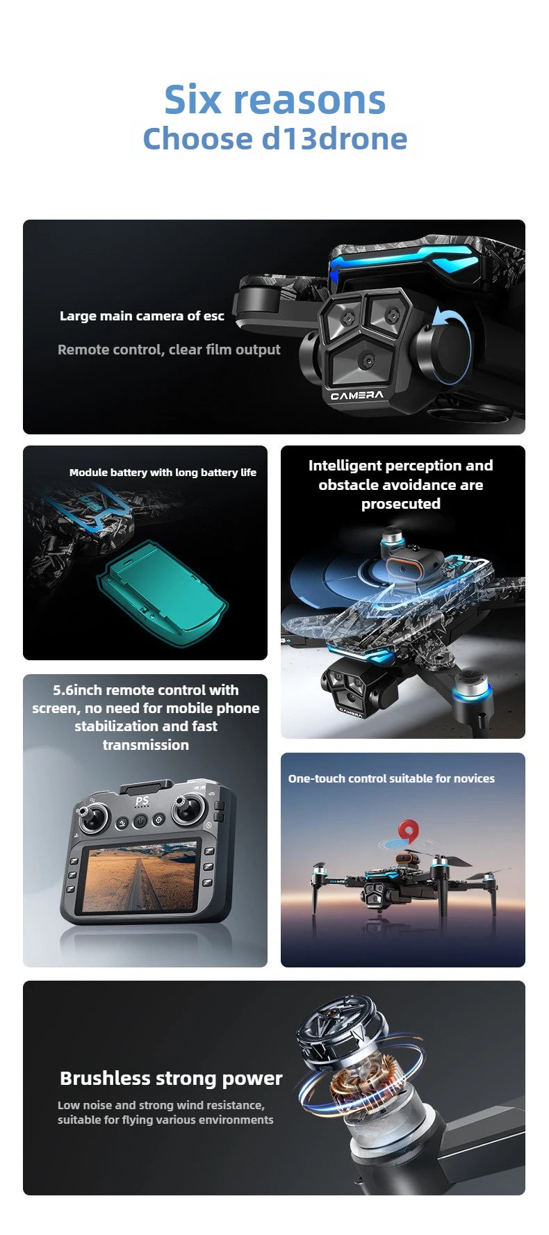 Aircraft Foreign Trade New D13 Drone with 5.6-inch Screen Control Brushless Quadcopter Obstacle Avoidance Remote-controlled