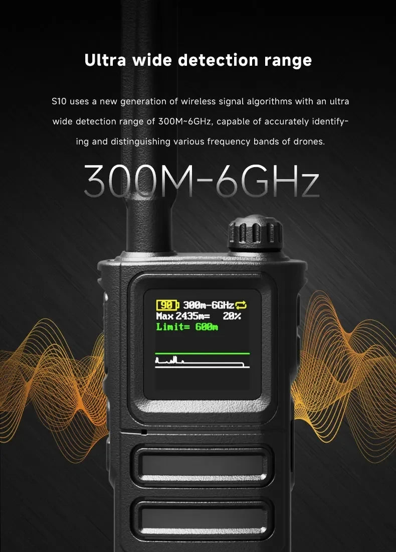 Detect 300M-6GHZ Frequency Drone Detector Support Russian English Handheld Drone Alarms