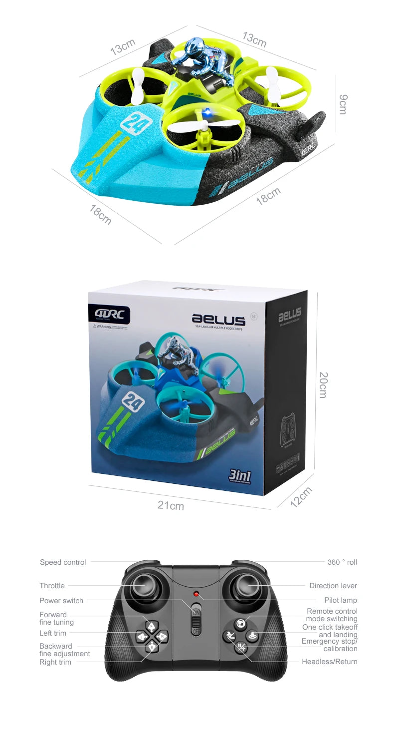4DRC Mini RC Drone Altitude Hold Headless Mode 3 in 1 Sea Land Air Flight 2.4G Remote Control Quadcopter Boat RC Helicopter Toys