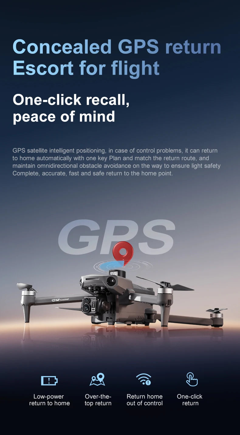 ZLL D12 Drone With 8K HD Camera Screen Remote GPS 360° Obstacle Avoidance 5G Wifi FPV Brushless Motor RC Dron Load capacity 500g