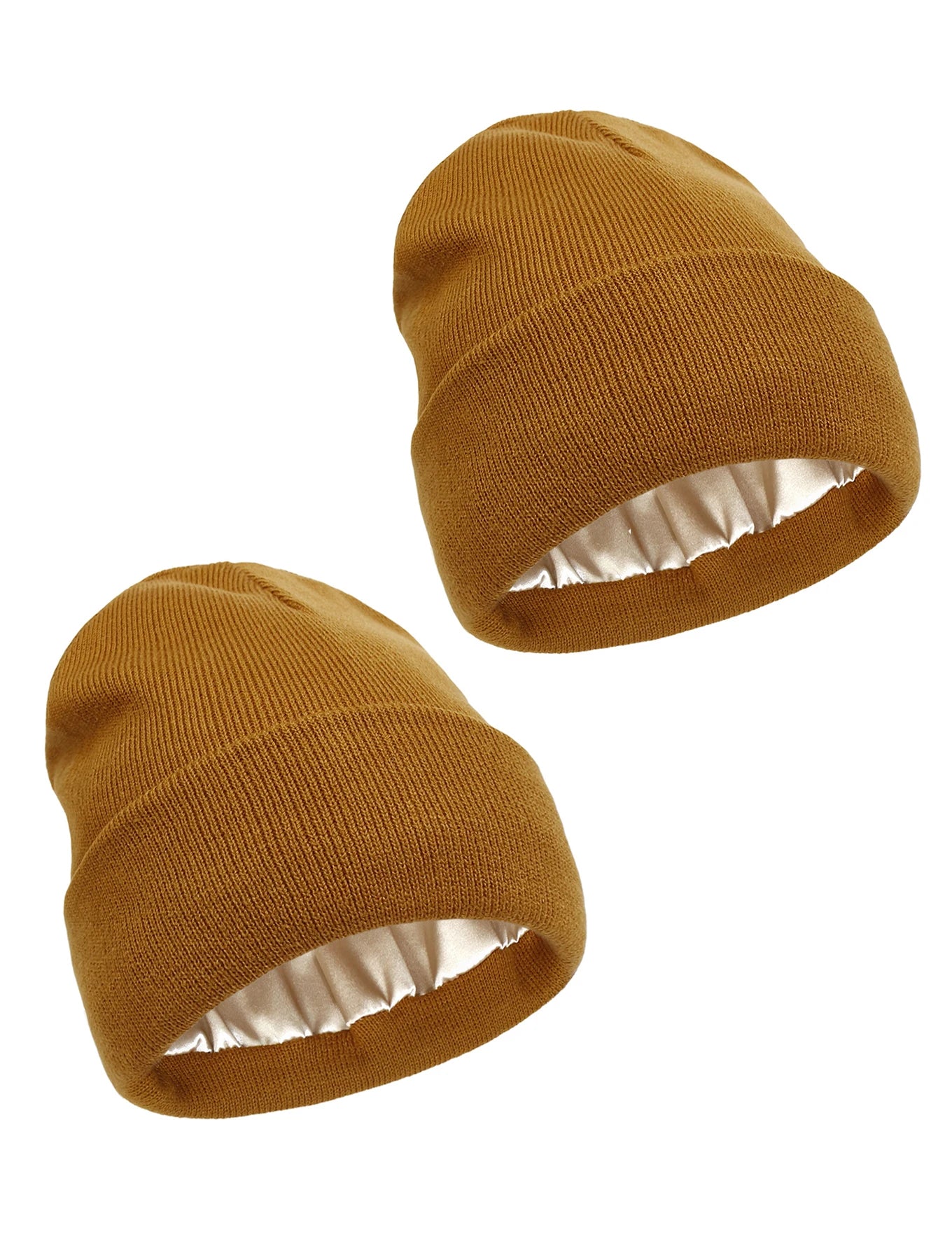 2Pcs Unisex Satin Lined Knit Beanie Hat Acrylic Winter Hats for Women Silk Lining Soft Slouchy Warm Cuffed SKullies Cap Men