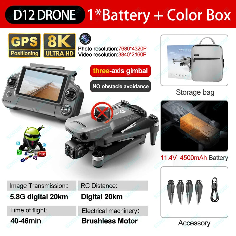 ZLL D12 Drone – 8K Dual Camera & 360° Obstacle Avoidance