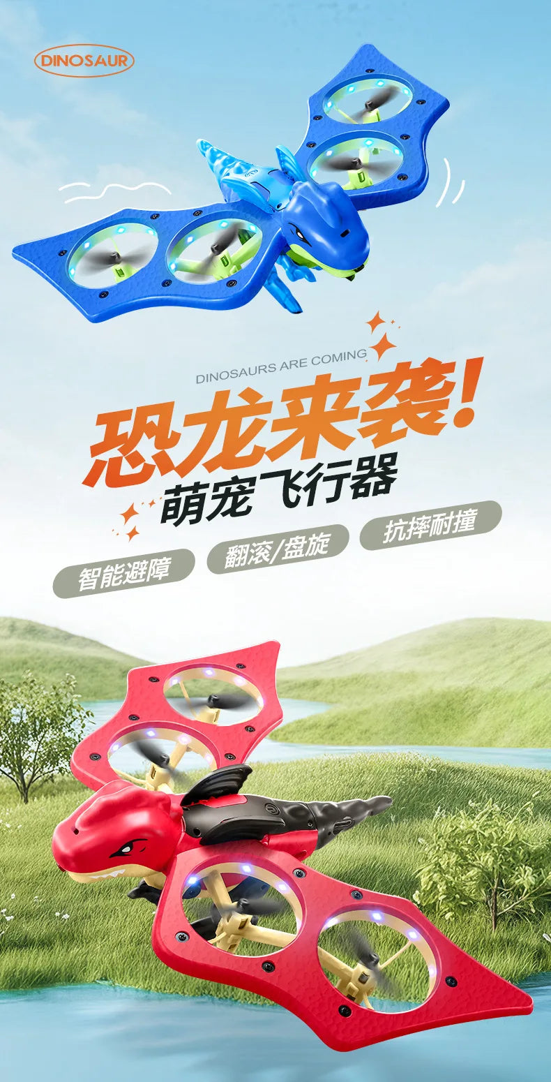4DRC V48 Quadrotor Drone with Gravity Obstacle Avoidance Dinosaur Design Remote Control Foam Simulation Educational Toy for Kids