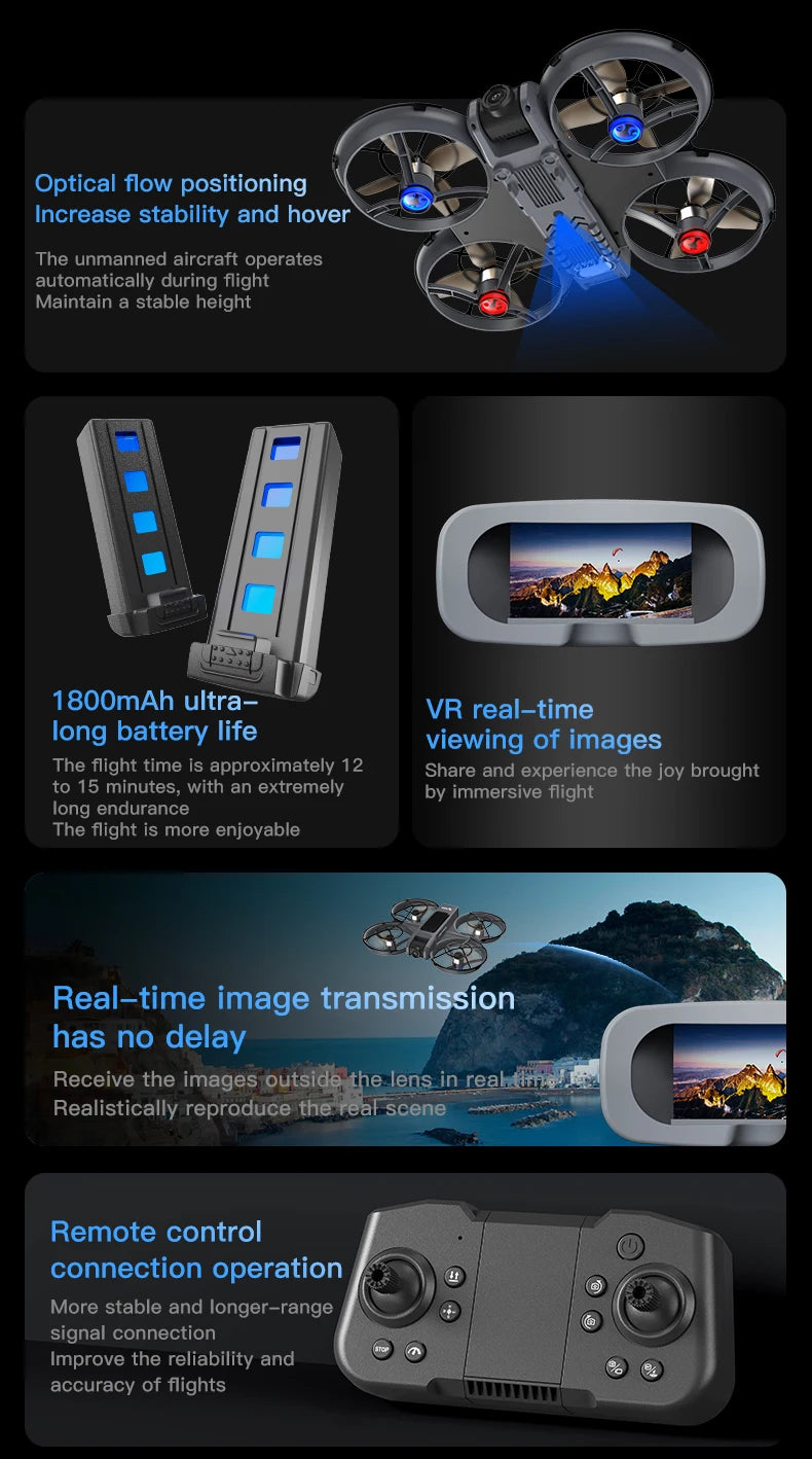 NEW X226 Drone VR Remote Control Brushless Dual Image Transmission HD Aerial Optical Flow Hover Obastacle Avoidance UAV Boys Toy