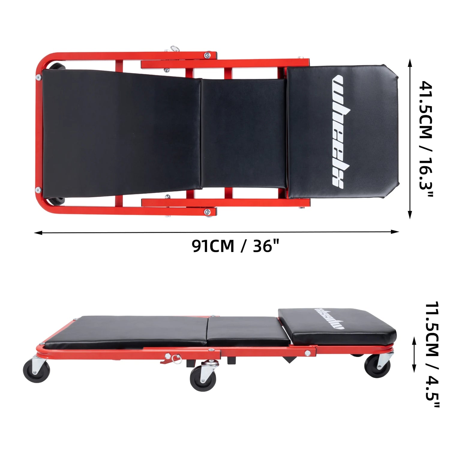 3-in-1 Rolling Mechanic Creeper Z Seat, Foldable Garage Chair Lay Down Sit Lean Back, Under Car Shop Auto Repair, Red Black