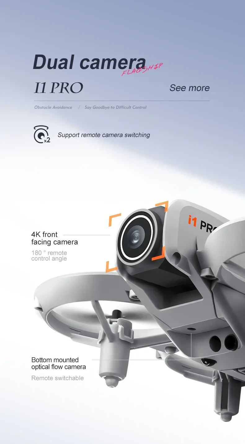 I1PRO Rc Drone 4K Aerial Photography Machine Dual Camera HD Quadcopter Five-side Obstacle Avoidance Foldable Drone RC Drone