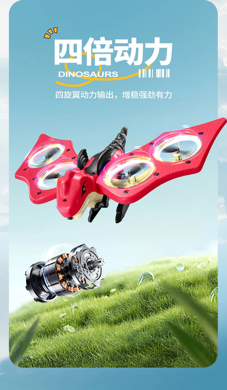4DRC V48 Quadrotor Drone with Gravity Obstacle Avoidance Dinosaur Design Remote Control Foam Simulation Educational Toy for Kids
