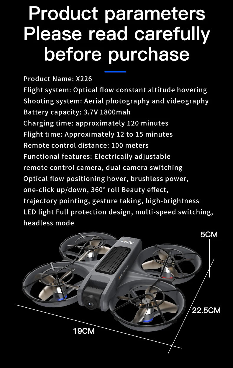 NEW X226 Drone VR Remote Control Brushless Dual Image Transmission HD Aerial Optical Flow Hover Obastacle Avoidance UAV Boys Toy