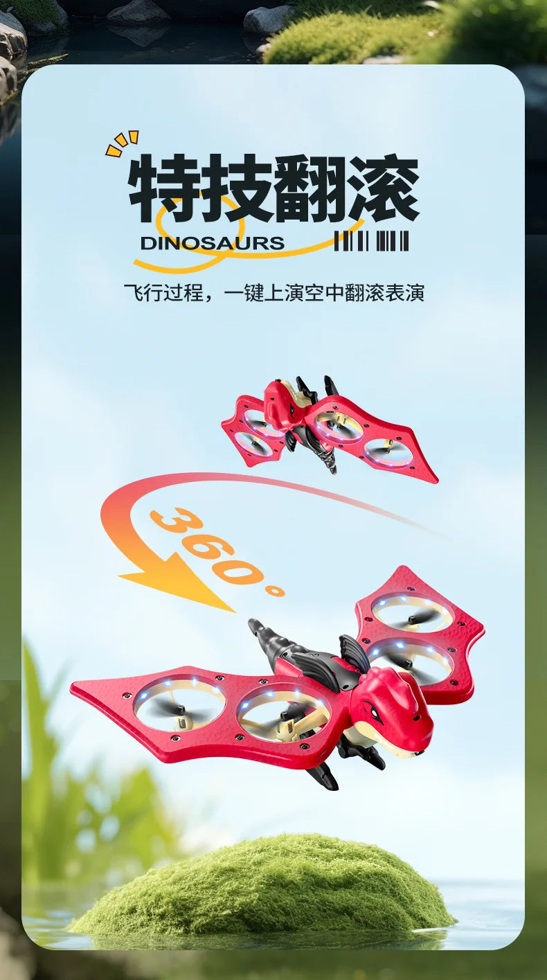 4DRC V48 Quadrotor Drone with Gravity Obstacle Avoidance Dinosaur Design Remote Control Foam Simulation Educational Toy for Kids