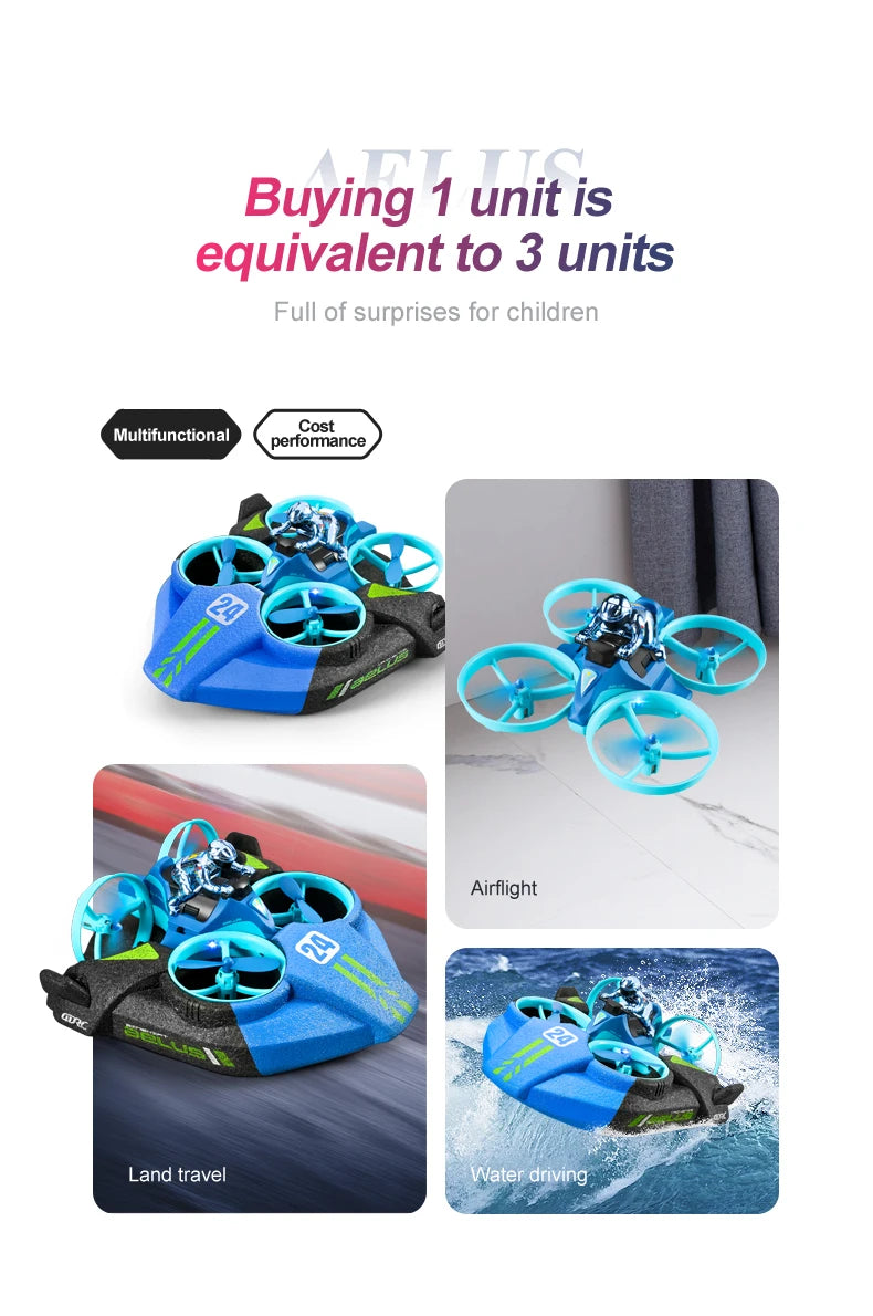 4DRC Mini RC Drone Altitude Hold Headless Mode 3 in 1 Sea Land Air Flight 2.4G Remote Control Quadcopter Boat RC Helicopter Toys