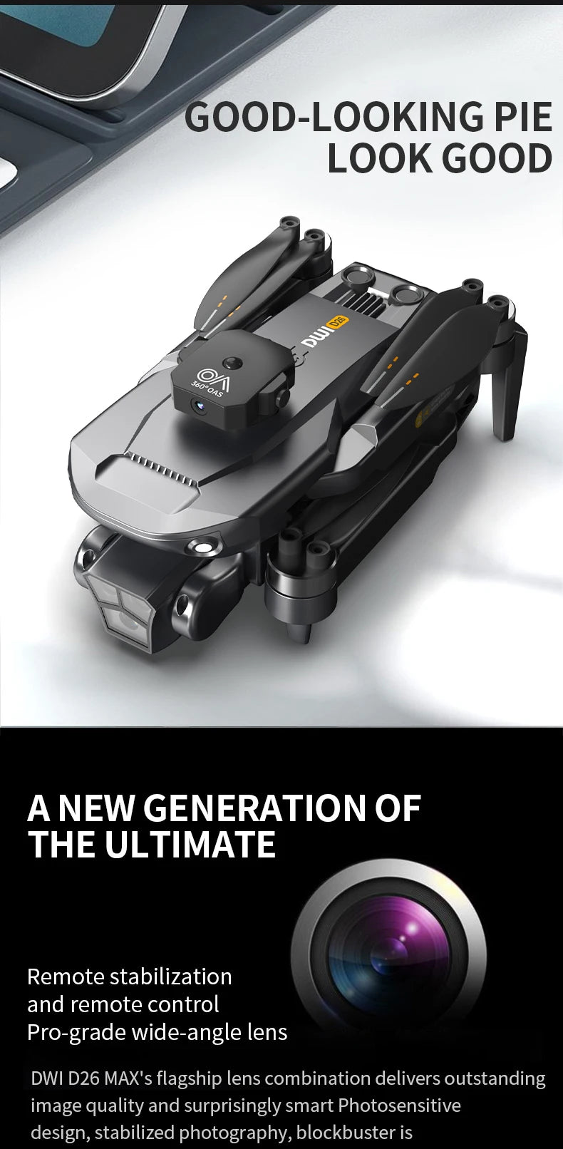 DWI D26 Rc drone  three-camera professional photography height-fixing obstacle avoidance brushless helicopter foldable quadcopte