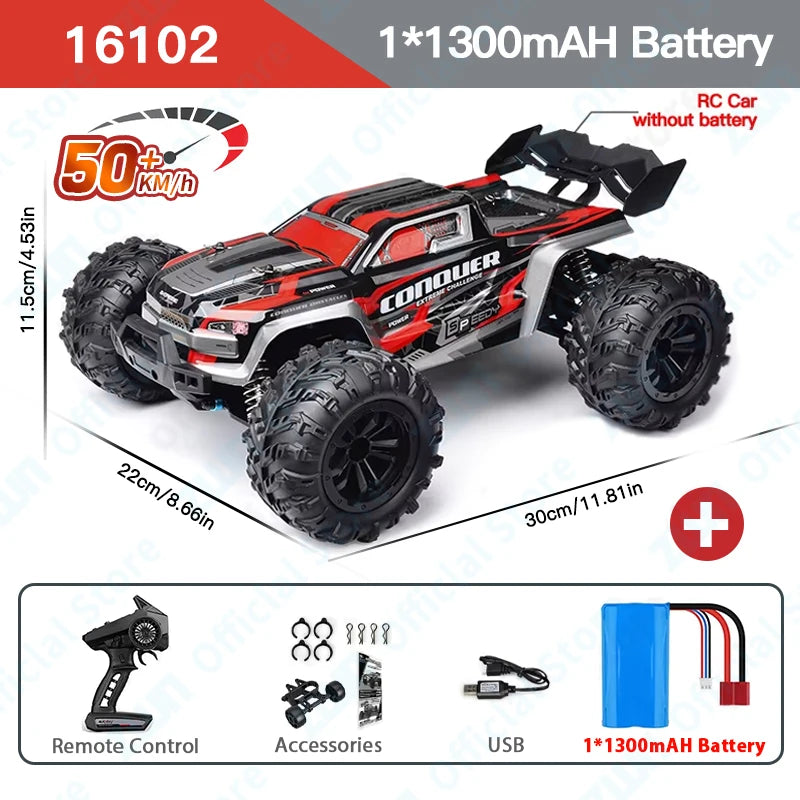 50KM/H RC Buggy 1:16 – 4WD High-Speed Off-Road Truck with LED Lights