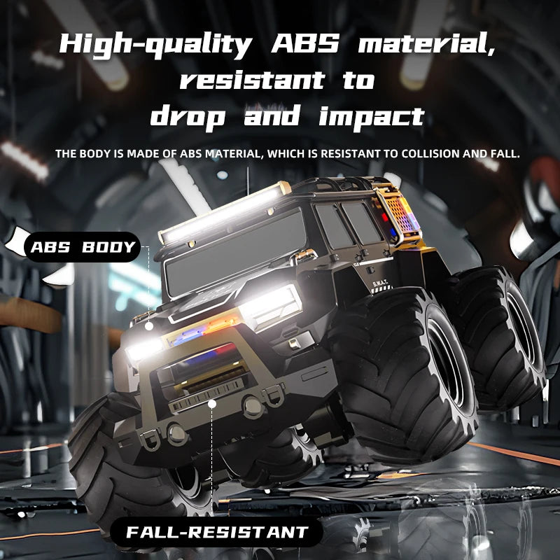 Amphibious remote-controlled off-road vehicle with four-way lighting, waterproof charging, racing car, police car, children's