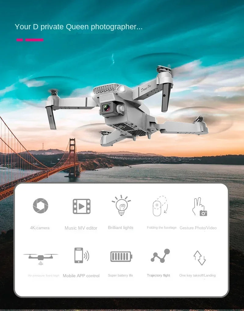 Drone E88 Pro Drone Aerial Photography High Definition 4k Dual Camera Quad Axis Remote Control Aircraft Children's Toys