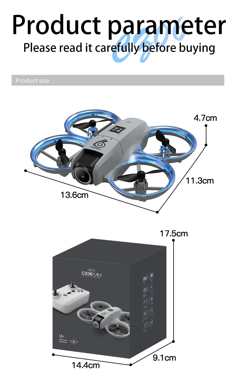 CZ06 Mini RC Quadcopter Drone - 480P HD Dual Camera, Obstacle Avoidance, Optical Flow, Cool Lights - Perfect Toy Gift for Kids
