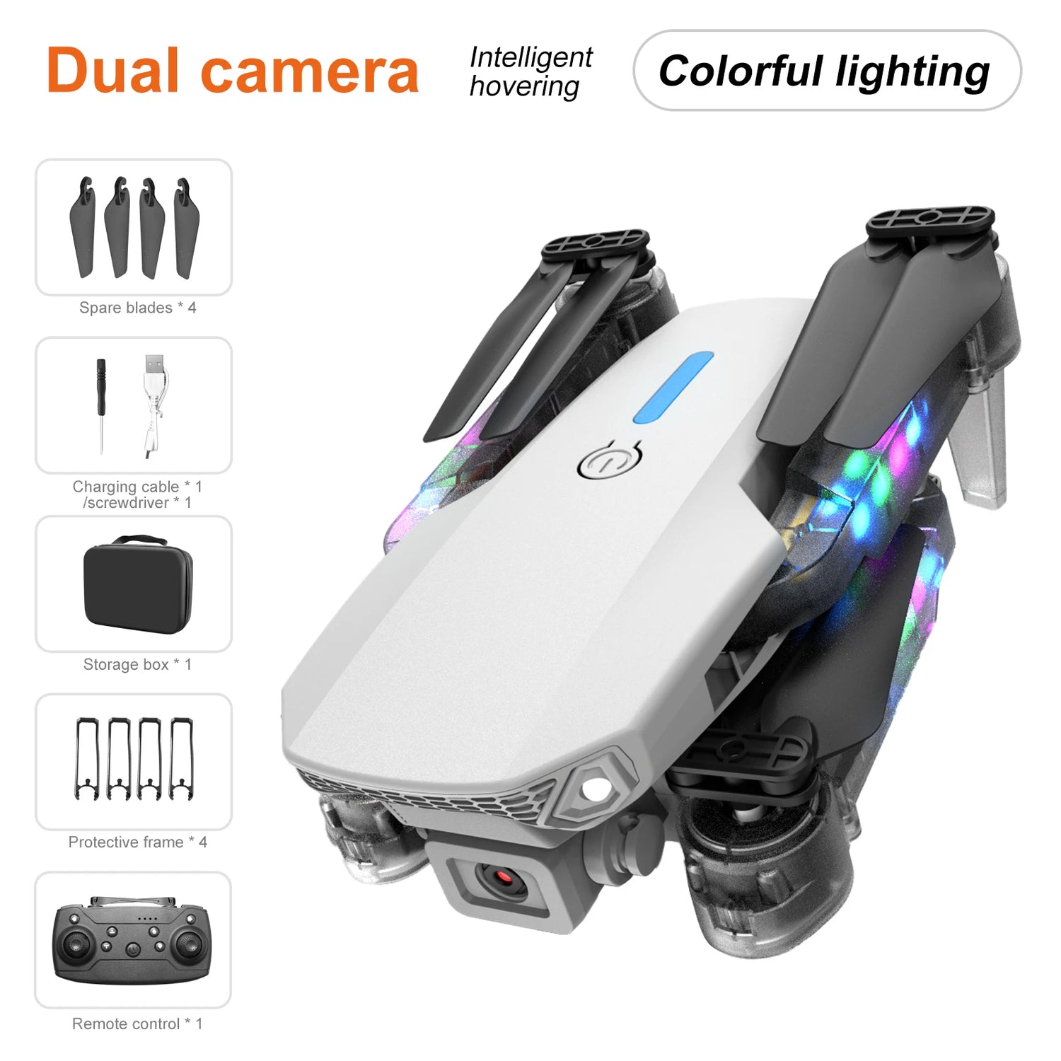 Dron profesional de control remoto, cuadricóptero E88D E99D con luz colorida, 4K, cámara HD gran angular de 1080P, WIFI, FPV, al