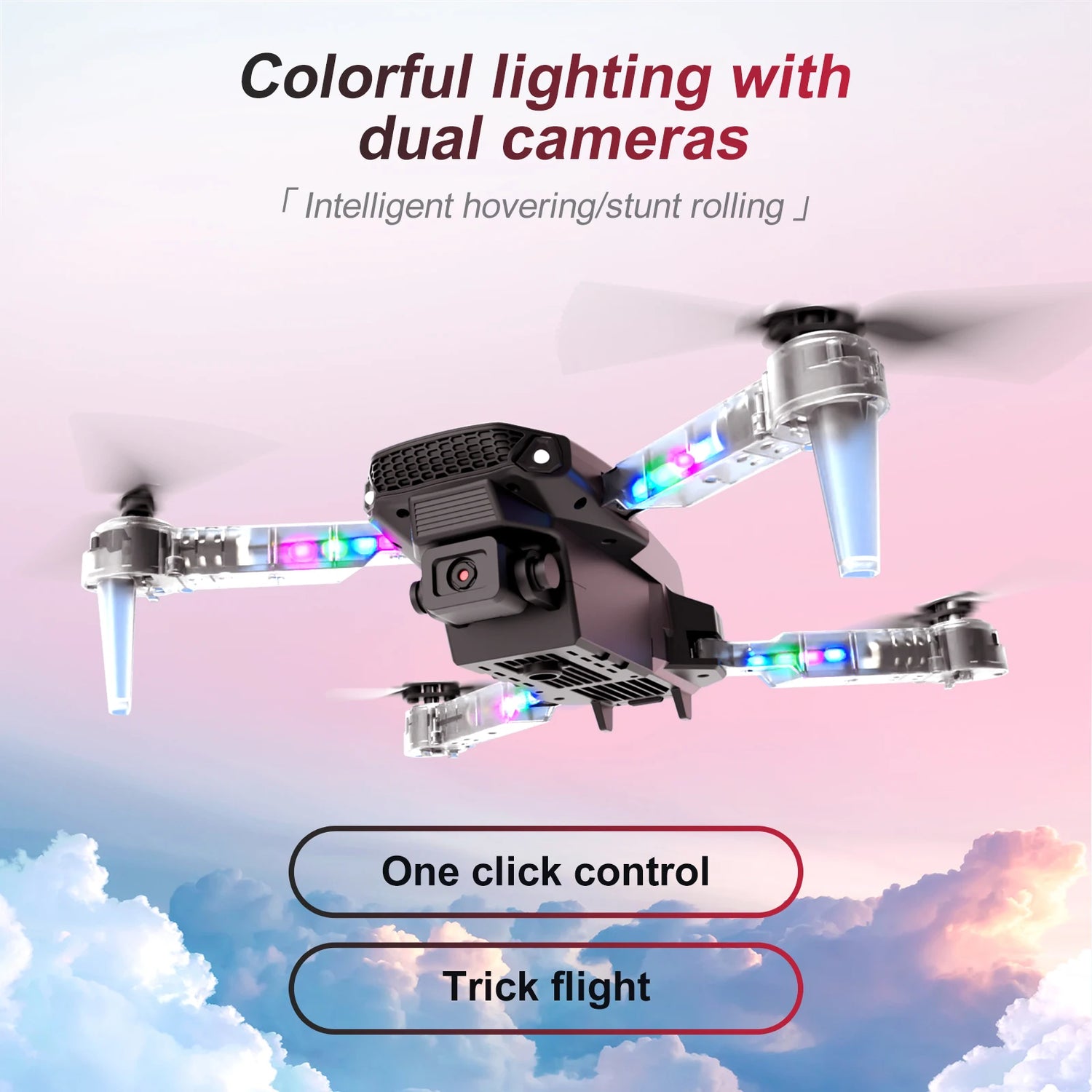 Dron profesional de control remoto, cuadricóptero E88D E99D con luz colorida, 4K, cámara HD gran angular de 1080P, WIFI, FPV, al