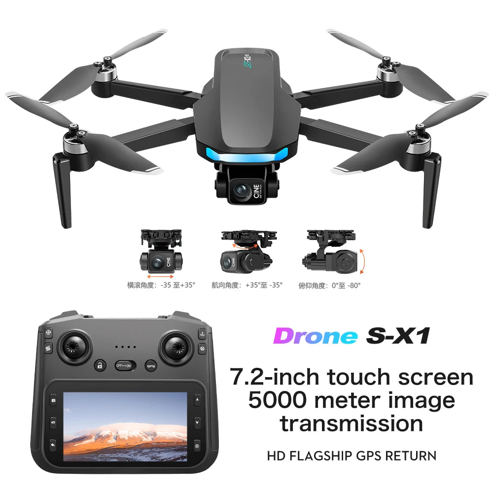 Drone Professional 3-axis Gimbal Stabilizer Camera with 5G WiFi GPS And 8K RC Equipped Screen Shared Multiple Displays on MP