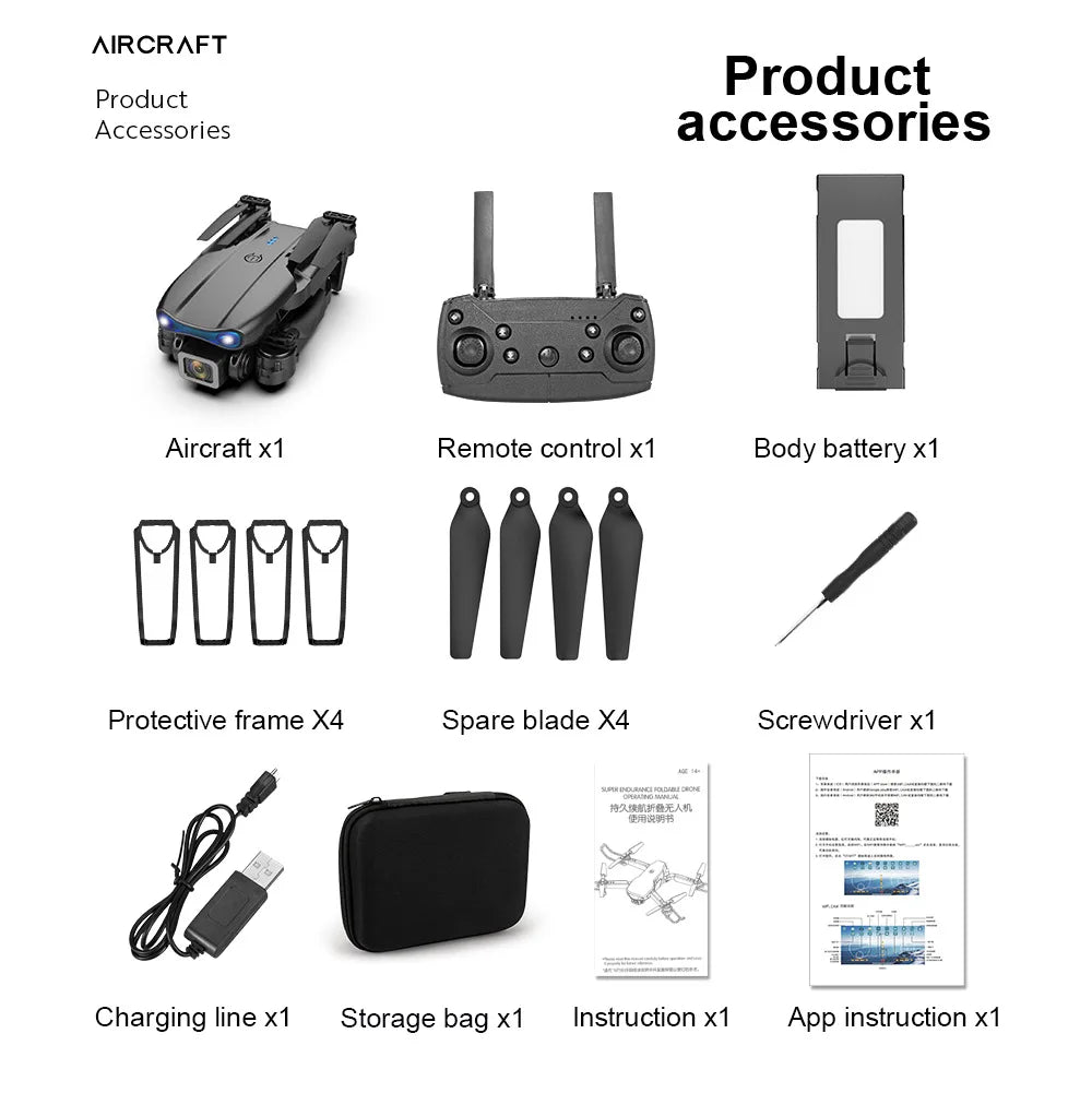 E99Pro Drone HD Professional 4k drone Dual Camera WIFI fpv Aircraft Quadcopte Obstacle Avoidance Aerial Photography Drone