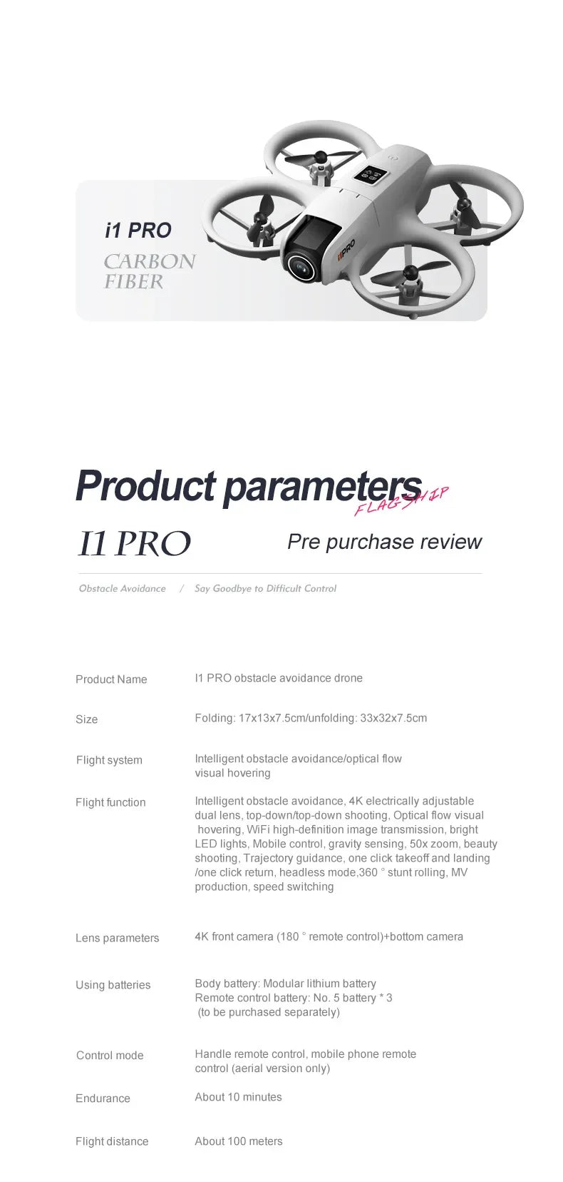 I1PRO Rc Drone 4K Aerial Photography Machine Dual Camera HD Quadcopter Five-side Obstacle Avoidance Foldable Drone RC Drone