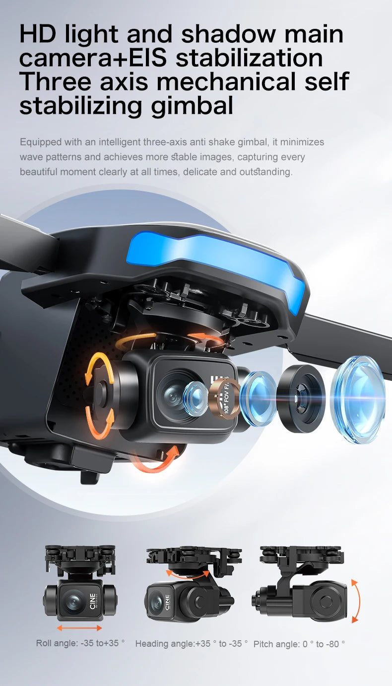 Drone Professional 3-axis Gimbal Stabilizer Camera with 5G WiFi GPS And 8K RC Equipped Screen Shared Multiple Displays on MP