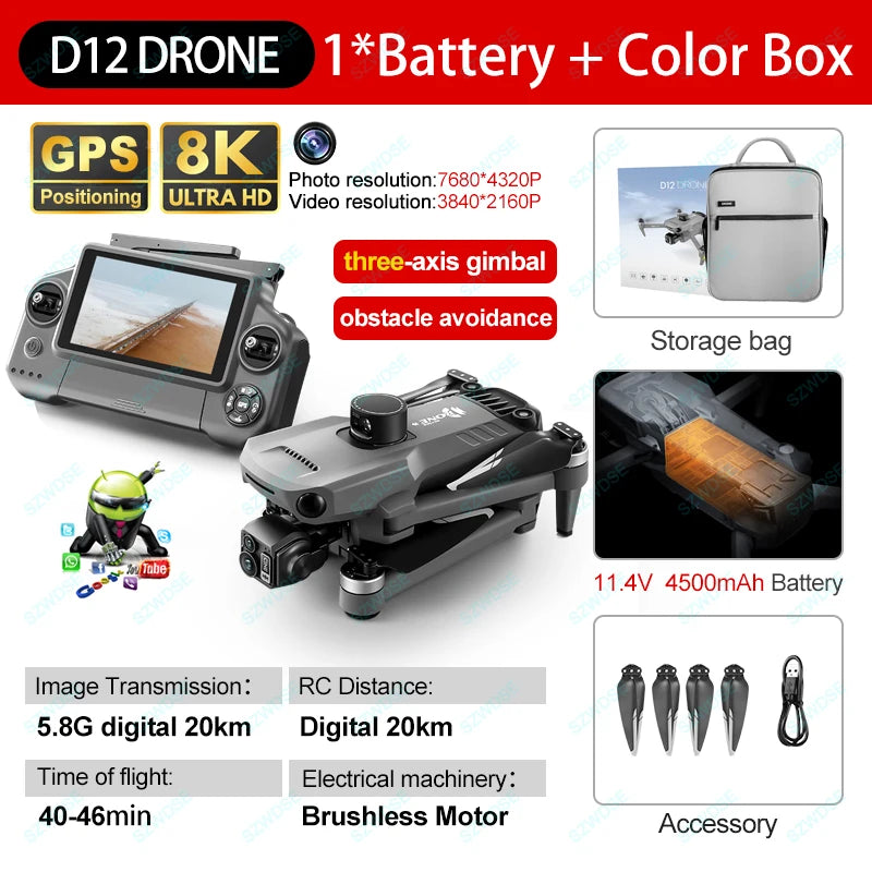 ZLL D12 Drone – 8K Dual Camera & 360° Obstacle Avoidance