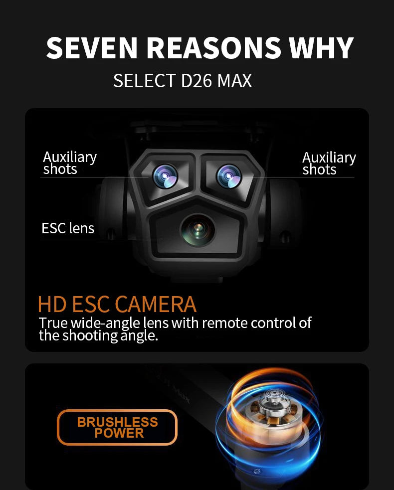 DWI D26 Rc drone  three-camera professional photography height-fixing obstacle avoidance brushless helicopter foldable quadcopte