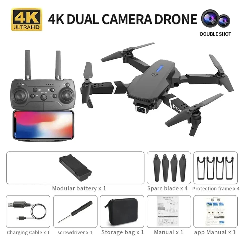 Professional Drone E88 Standard-Angle SD Camer WiFi fpv height Hold Foldable RC quadrotor helicopter Camera-free children's toys