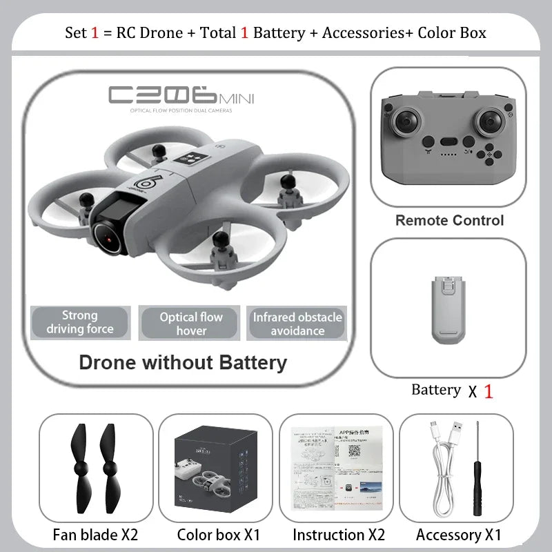 CZ06 Mini RC Quadcopter Drone - 480P HD Dual Camera, Obstacle Avoidance, Optical Flow, Cool Lights - Perfect Toy Gift for Kids