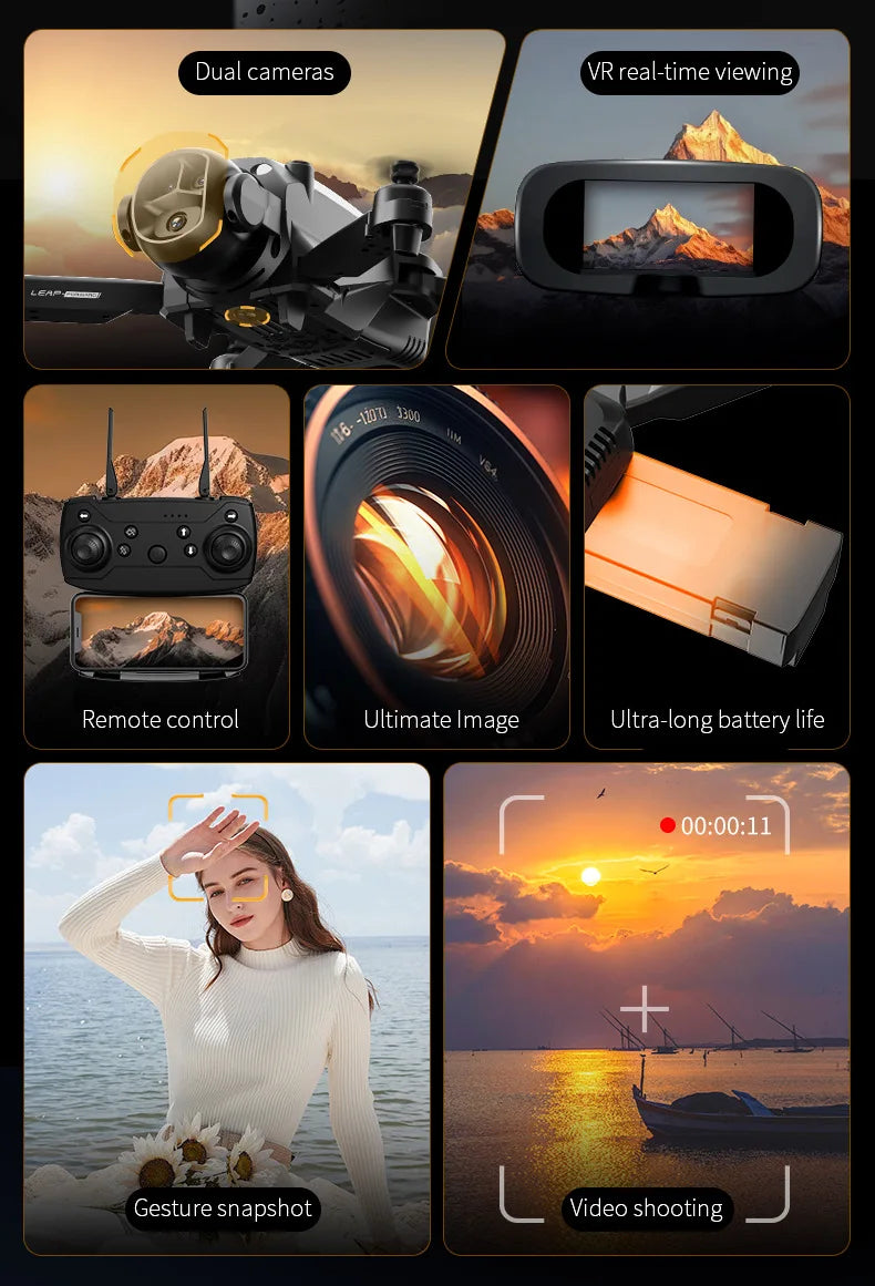 Foldable Four - Axis Drone with 360° Roll Feature - Dual Camera, Optical Flow Hover, Six - Axis Gyroscope & One - Click Landing