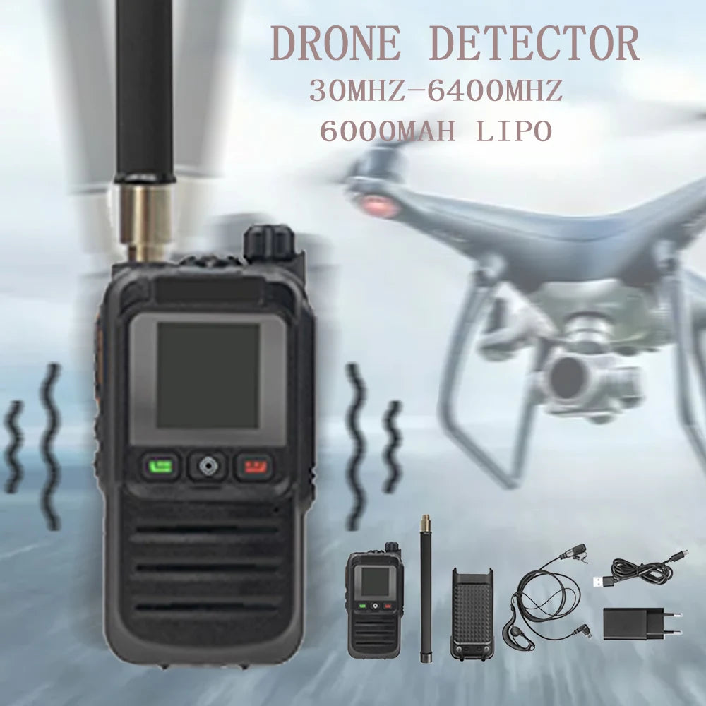 Drone Detector Anti Drone Detection 3 Language 30MHz-6.4GHz Ultra Wide Range Built-in 6000mah Battery for UAV Accurate Detection