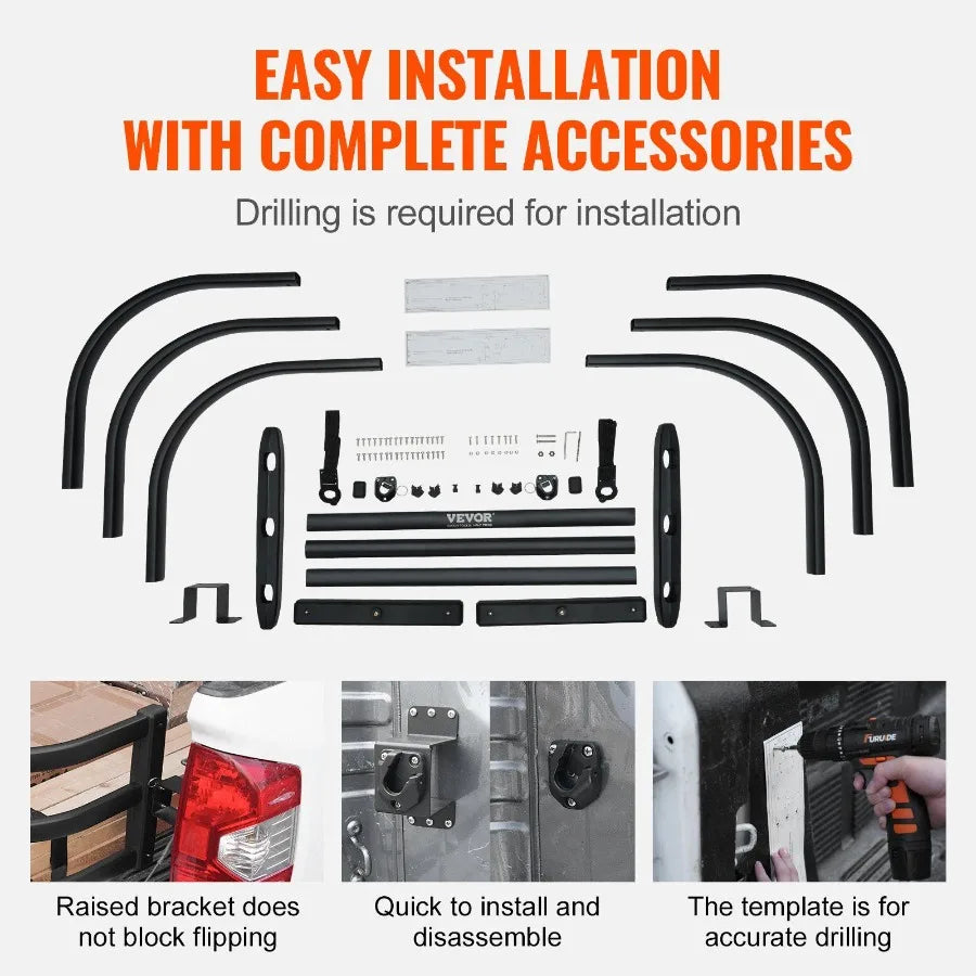 Truck Bed Extender Aluminum Retractable Tailgate Extender 51.664 Adjustable Length Fits for Ridgeline Tacoma Gladiator Colorad