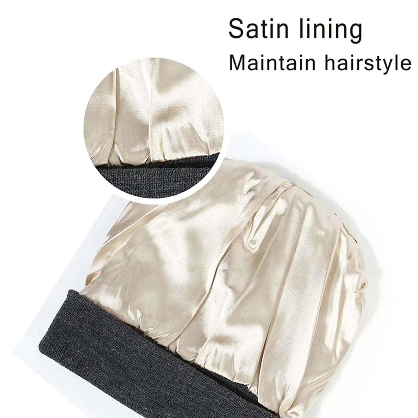 2Pcs Unisex Satin Lined Knit Beanie Hat Acrylic Winter Hats for Women Silk Lining Soft Slouchy Warm Cuffed SKullies Cap Men