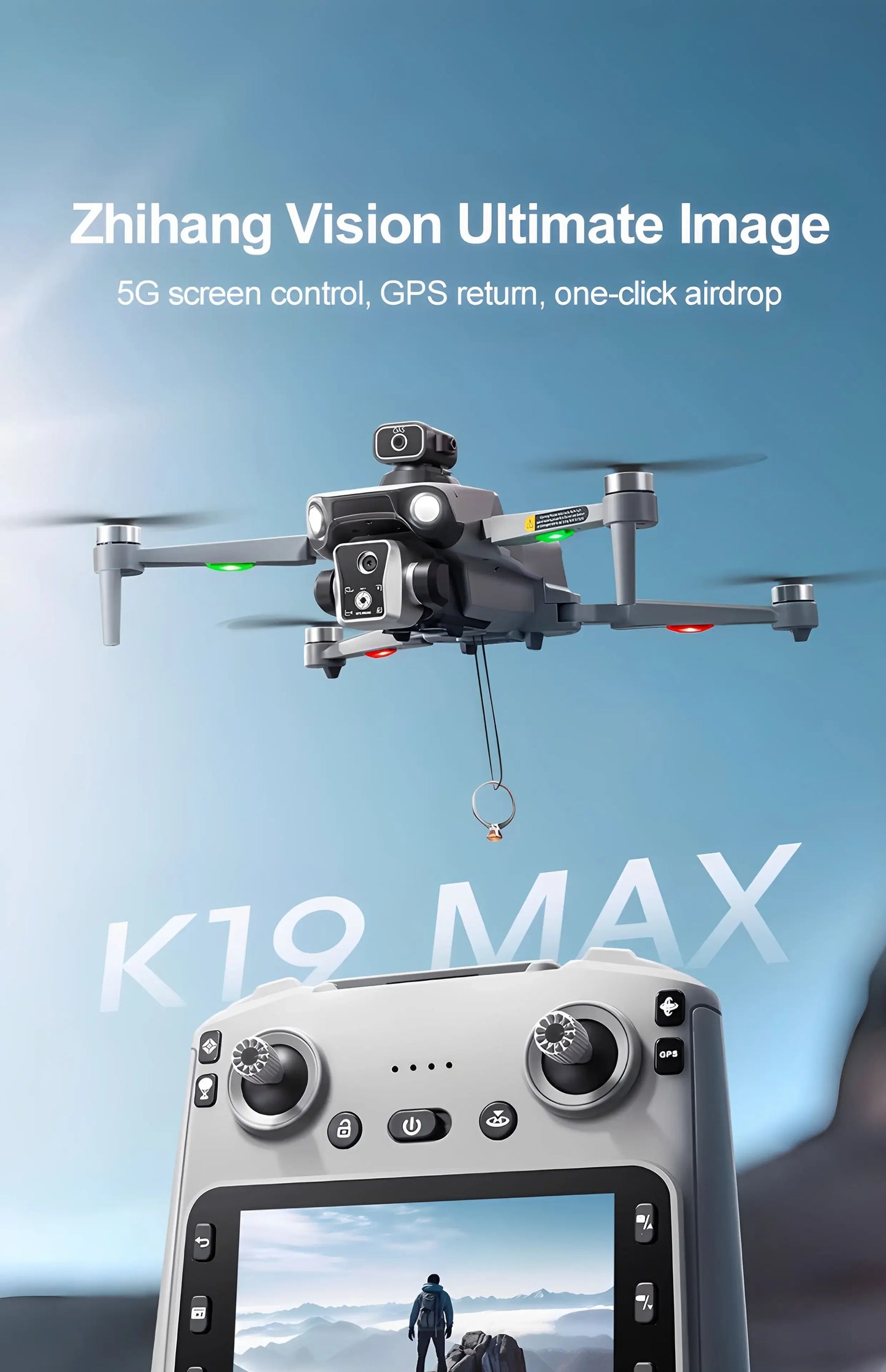 The 2025 new model K19 drone is equipped with a built-in screen GPS for professional drone high-definition aerial photography