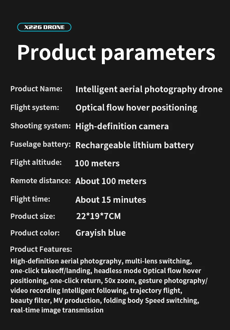 NEW X226 Drone VR Remote Control Brushless Dual Image Transmission HD Aerial Optical Flow Hover Obastacle Avoidance UAV Boys Toy