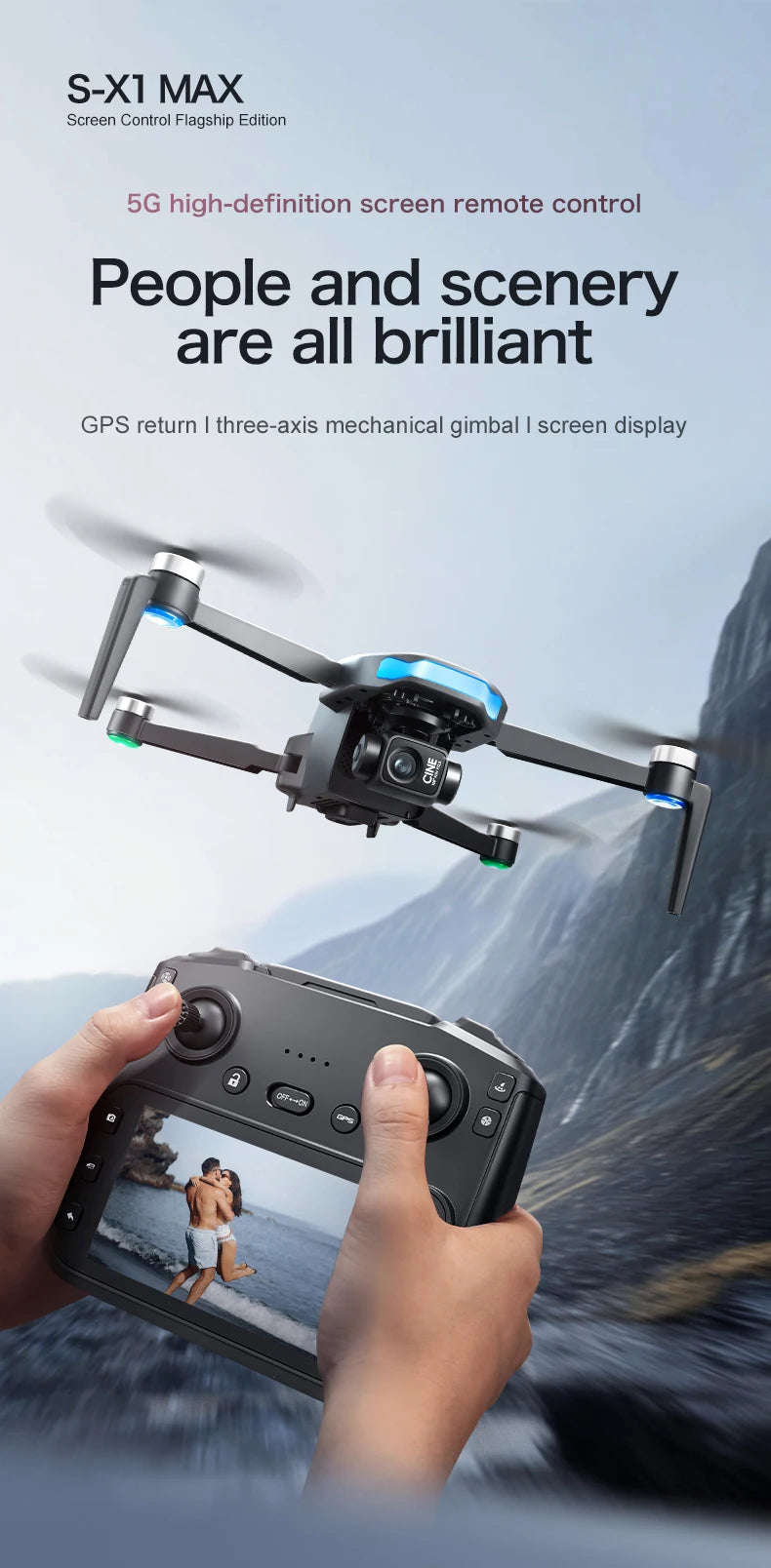 Drone Professional 3-axis Gimbal Stabilizer Camera with 5G WiFi GPS And 8K RC Equipped Screen Shared Multiple Displays on MP