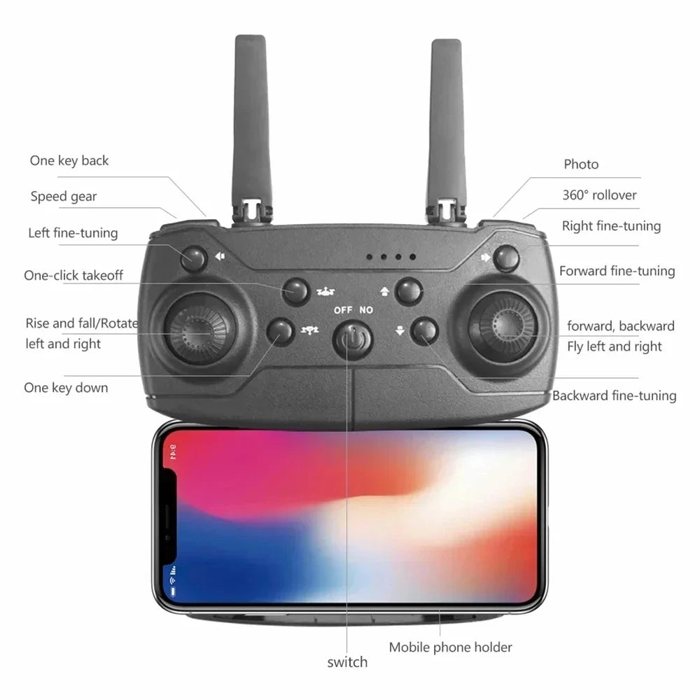 Drone Professionnel Grand Angle 4K E88 Avec Caméra HD WiFi FPV Maintien En Hauteur Pliable RC Quadrotor Pour Jouets D'enfants