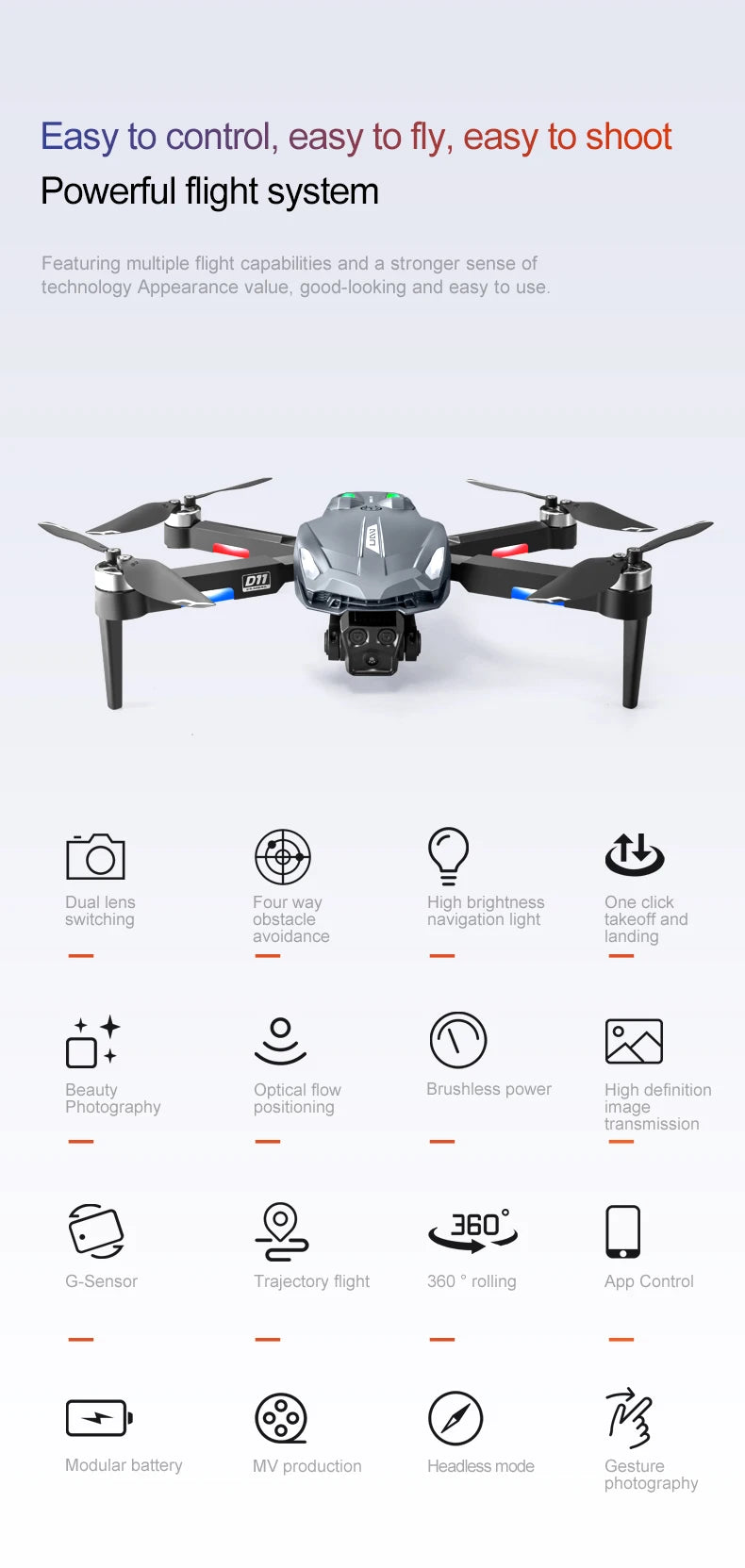 Xiaomi D11 Drone 8K Aerial HD Gradient Flowing Light Dual-Camera Omnidirectional Obstacle Avoidance Brushless Motor GPS UAV