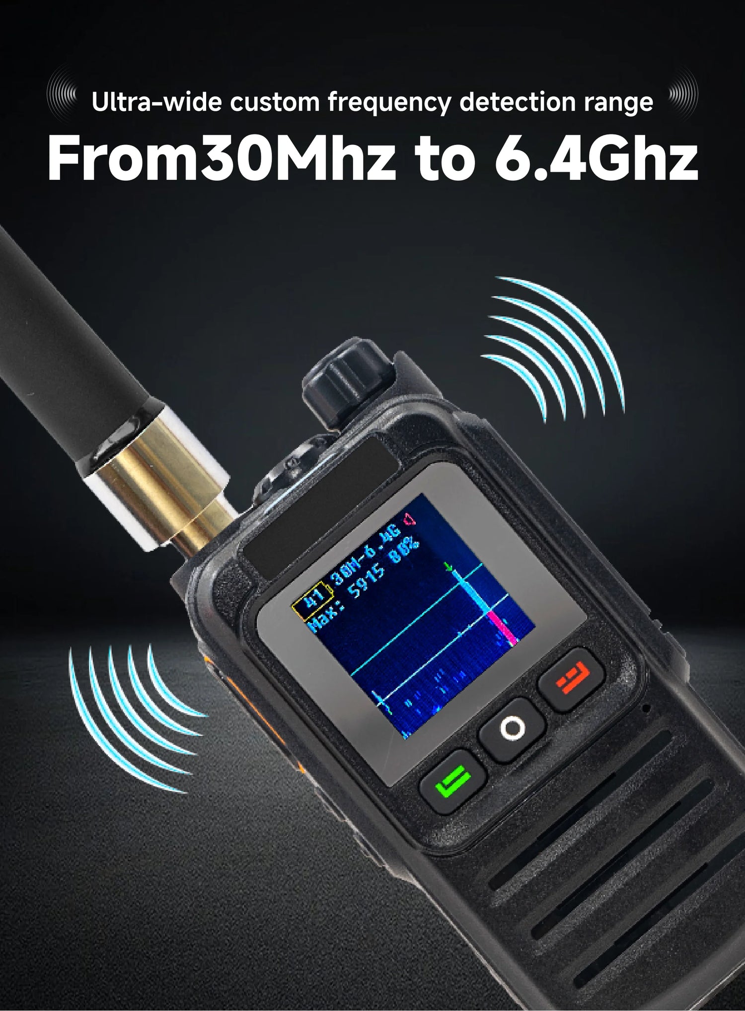 Drone Detector Anti Drone Detection 3 Language 30MHz-6.4GHz Ultra Wide Range Built-in 6000mah Battery for UAV Accurate Detection