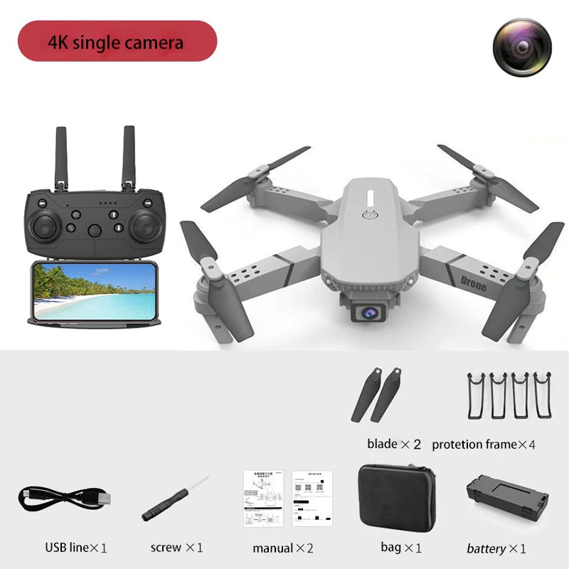 E88 Drone Toy, Dual Camera, One Key Takeoff Remote Control Men'S Gift Indoor and Outdoor, Halloween/Christmas/New Year Gift