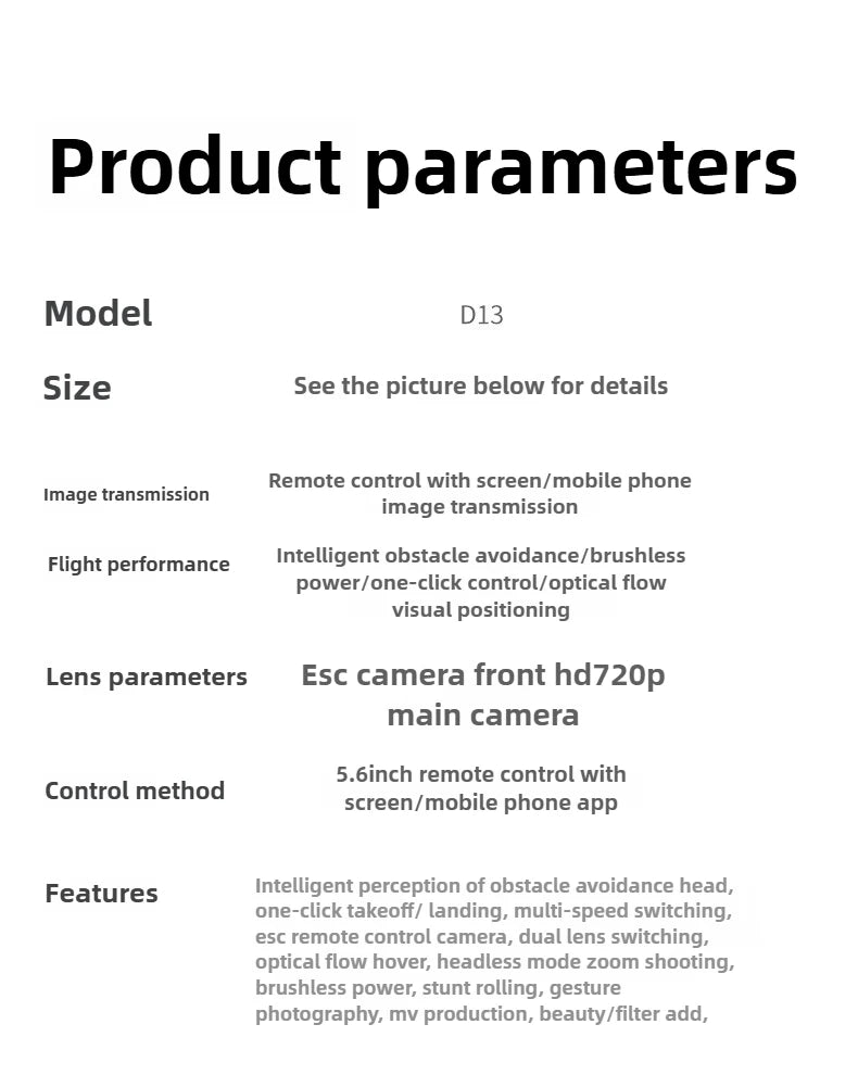 D13 Drone – 5.6-inch Screen Control & Laser Obstacle Avoidance